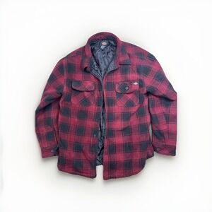 Dickies Flannel Plaid Quilted Lined Button Up Work Jacket Black/Red Mens L